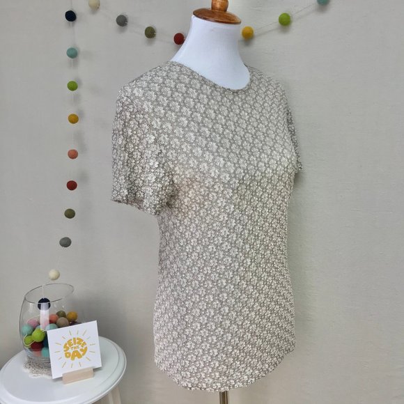 Clio Neutral Textured Career Top in Tan/Sand/Beige Color - Petite Medium - Picture 3 of 15